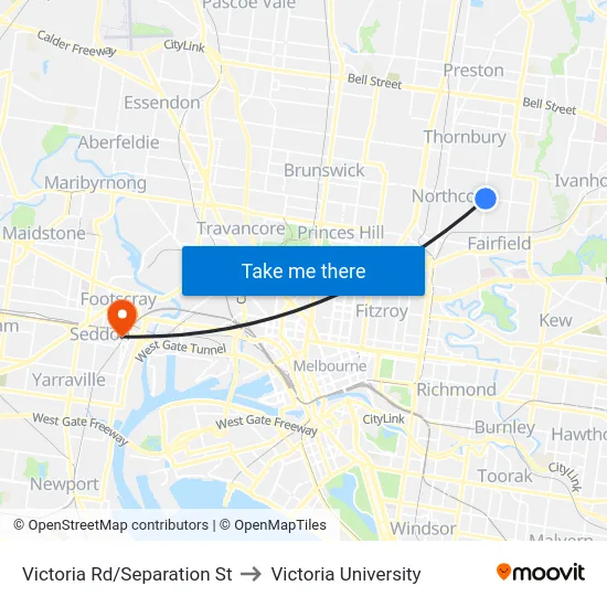 Victoria Rd/Separation St to Victoria University map