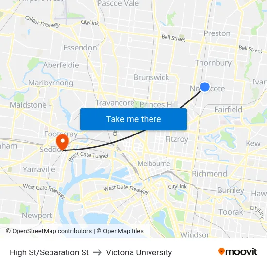 High St/Separation St to Victoria University map