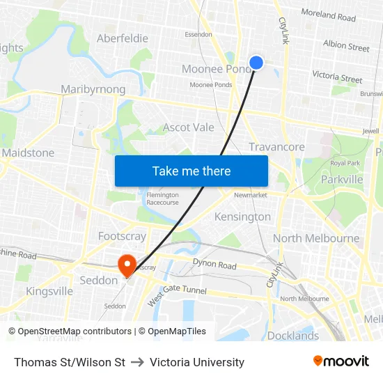 Thomas St/Wilson St to Victoria University map