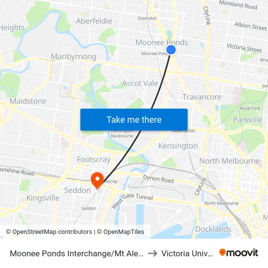 Moonee Ponds Interchange/Mt Alexander Rd to Victoria University map