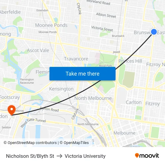Nicholson St/Blyth St to Victoria University map