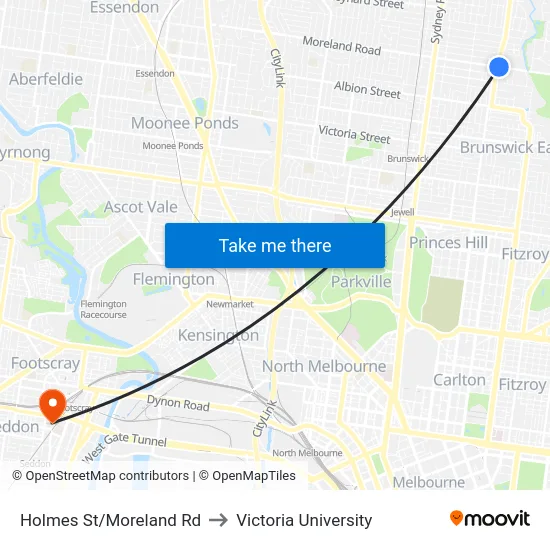 Holmes St/Moreland Rd to Victoria University map