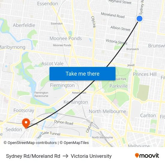 Sydney Rd/Moreland Rd to Victoria University map