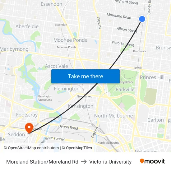 Moreland Station/Moreland Rd to Victoria University map