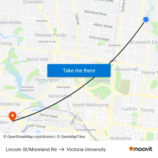 Lincoln St/Moreland Rd to Victoria University map