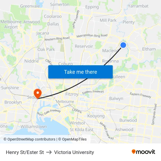 Henry St/Ester St to Victoria University map