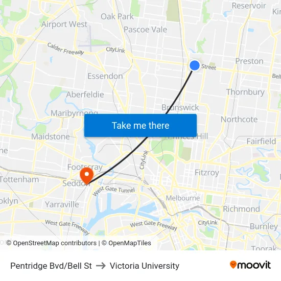 Pentridge Bvd/Bell St to Victoria University map