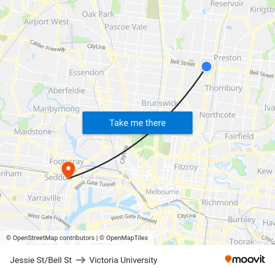 Jessie St/Bell St to Victoria University map