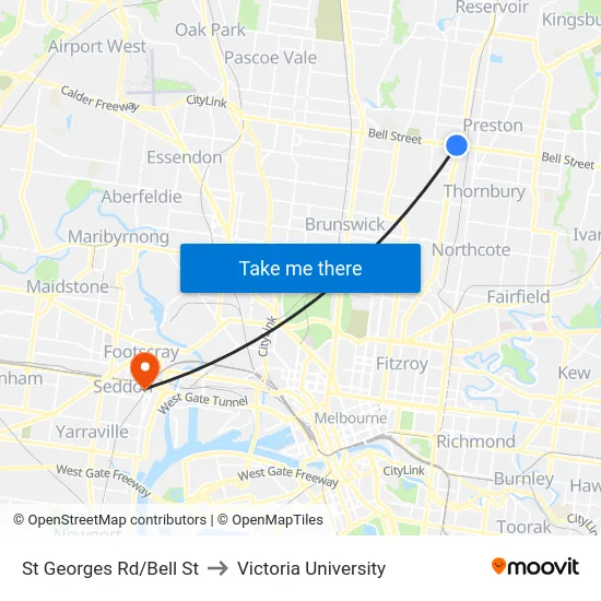St Georges Rd/Bell St to Victoria University map
