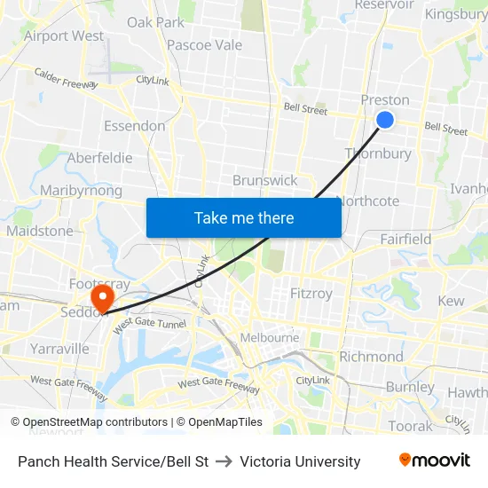 Panch Health Service/Bell St to Victoria University map