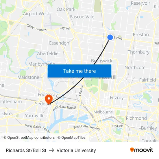 Richards St/Bell St to Victoria University map