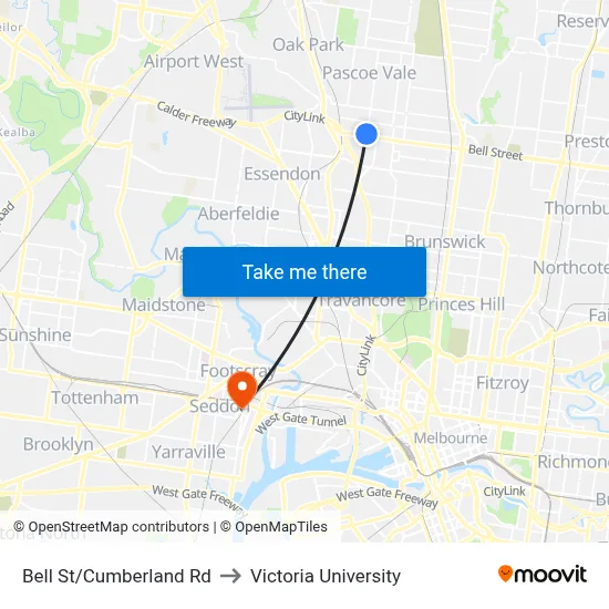 Bell St/Cumberland Rd to Victoria University map