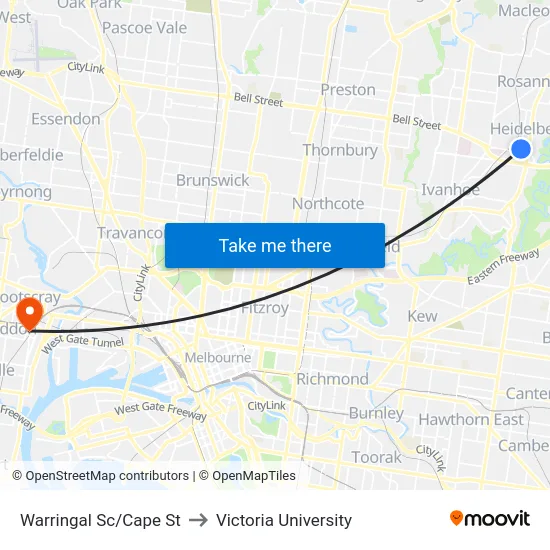 Warringal Sc/Cape St to Victoria University map