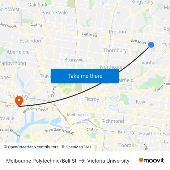 Melbourne Polytechnic/Bell St to Victoria University map