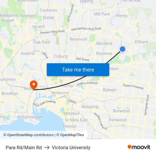Para Rd/Main Rd to Victoria University map