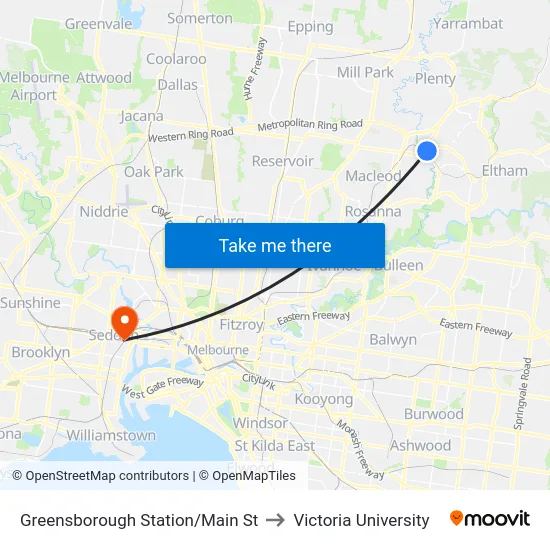 Greensborough Station/Main St to Victoria University map