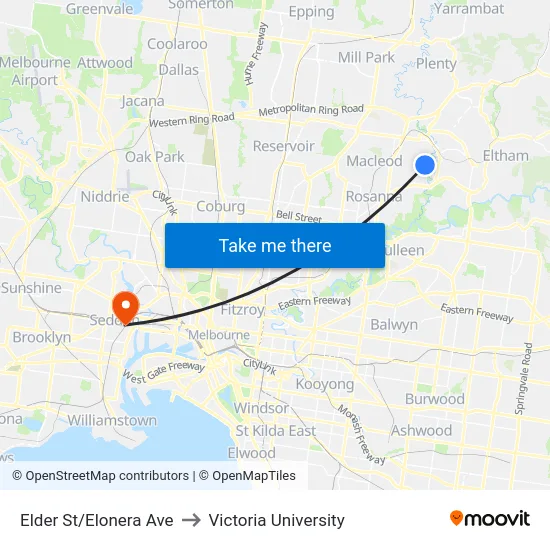 Elder St/Elonera Ave to Victoria University map