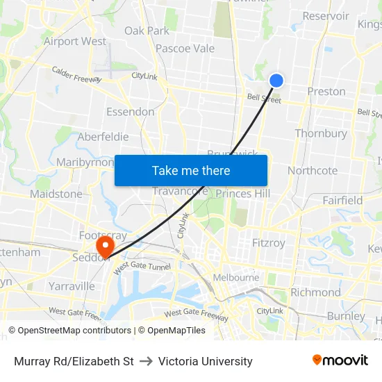 Murray Rd/Elizabeth St to Victoria University map