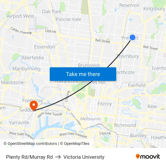 Plenty Rd/Murray Rd to Victoria University map