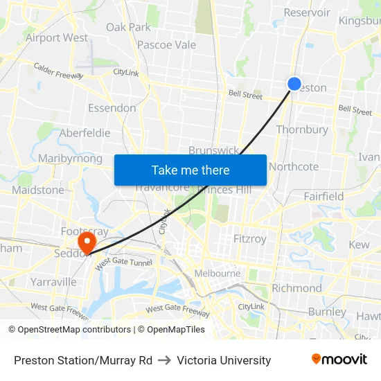 Preston Station/Murray Rd to Victoria University map