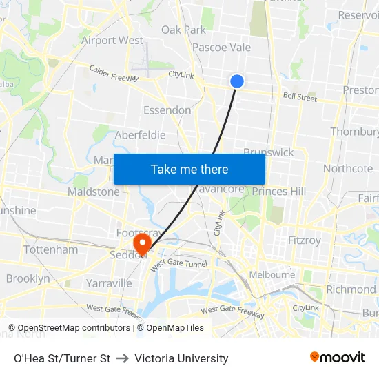 O'Hea St/Turner St to Victoria University map
