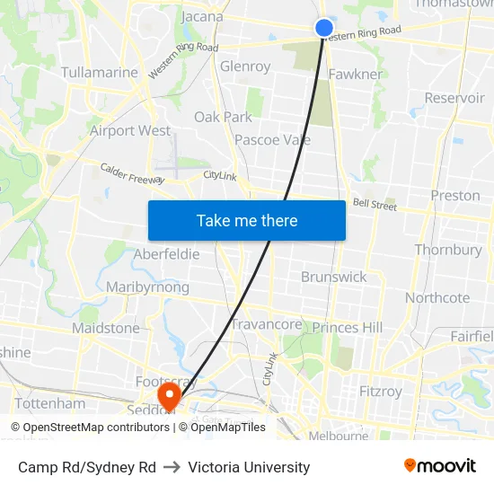 Camp Rd/Sydney Rd to Victoria University map