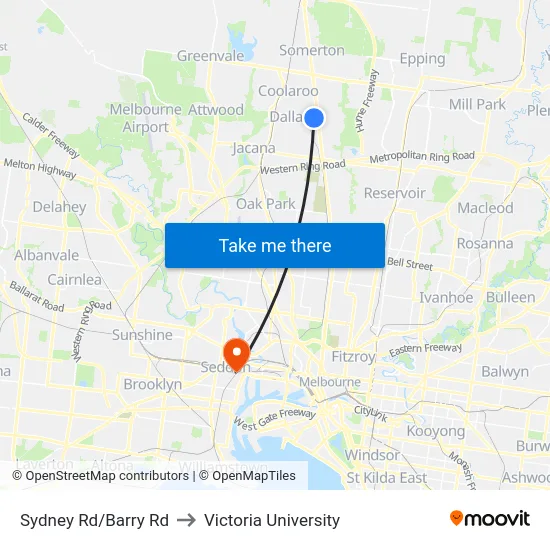 Sydney Rd/Barry Rd to Victoria University map