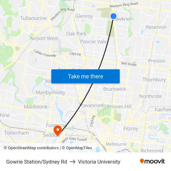 Gowrie Station/Sydney Rd to Victoria University map