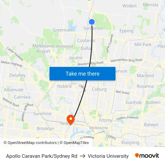 Apollo Caravan Park/Sydney Rd to Victoria University map