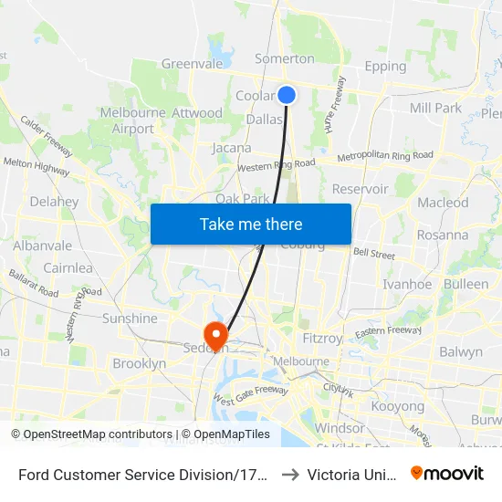 Ford Customer Service Division/1743 Sydney Rd to Victoria University map