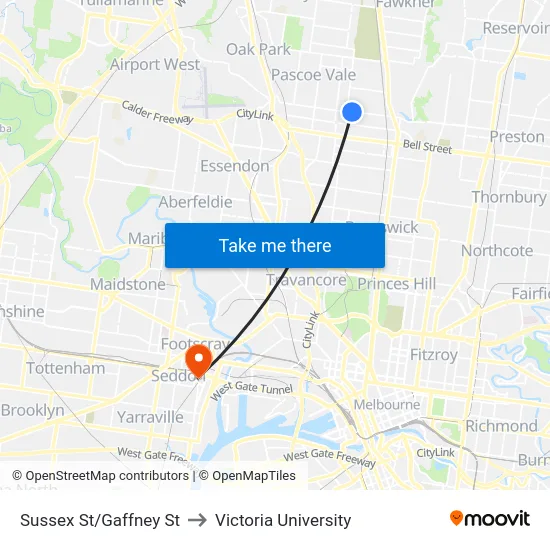 Sussex St/Gaffney St to Victoria University map