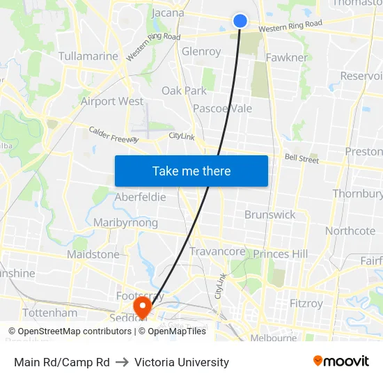 Main Rd/Camp Rd to Victoria University map