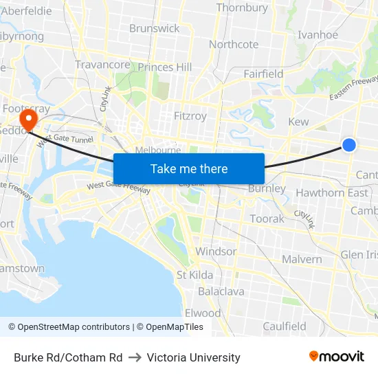 Burke Rd/Cotham Rd to Victoria University map