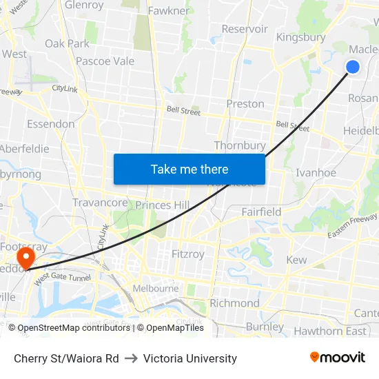 Cherry St/Waiora Rd to Victoria University map