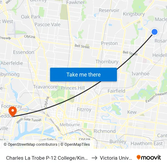 Charles La Trobe P-12 College/Kingsbury Dr to Victoria University map