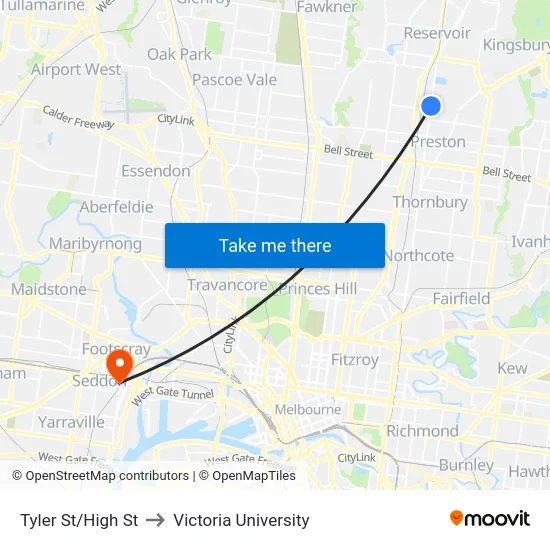 Tyler St/High St to Victoria University map