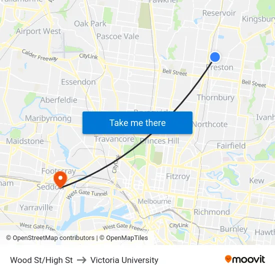 Wood St/High St to Victoria University map