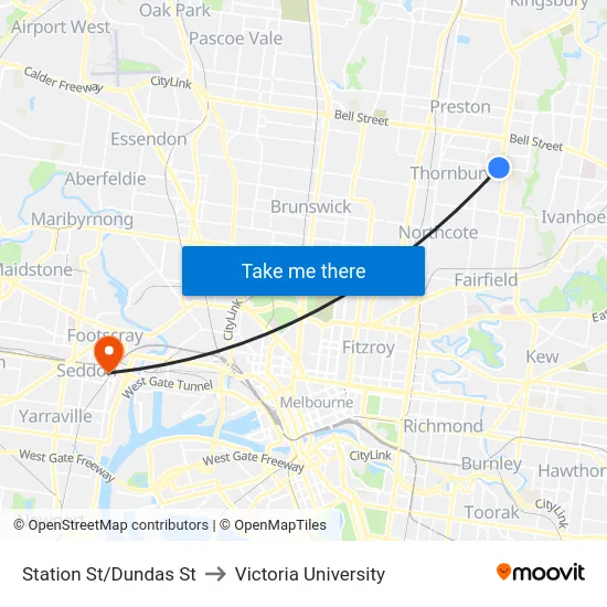 Station St/Dundas St to Victoria University map
