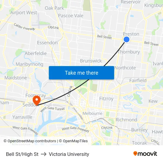 Bell St/High St to Victoria University map