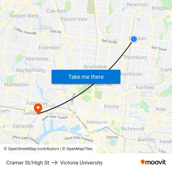 Cramer St/High St to Victoria University map