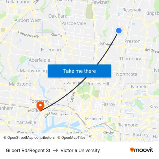Gilbert Rd/Regent St to Victoria University map