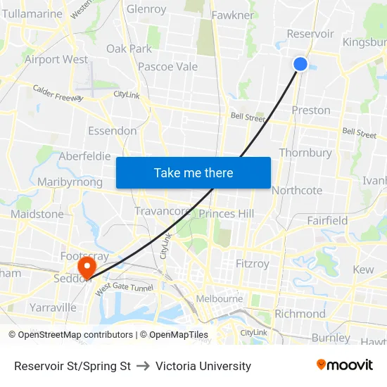 Reservoir St/Spring St to Victoria University map