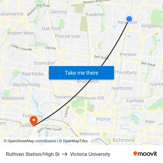 Ruthven Station/High St to Victoria University map