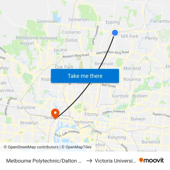 Melbourne Polytechnic/Dalton Rd to Victoria University map