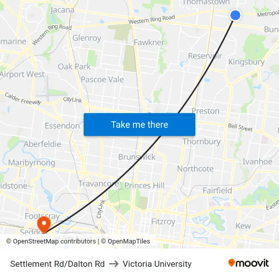 Settlement Rd/Dalton Rd to Victoria University map