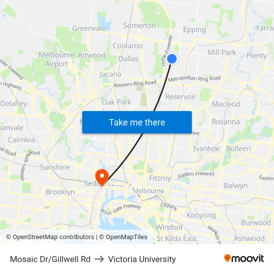 Mosaic Dr/Gillwell Rd to Victoria University map