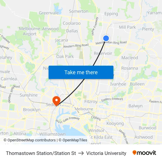 Thomastown Station/Station St to Victoria University map