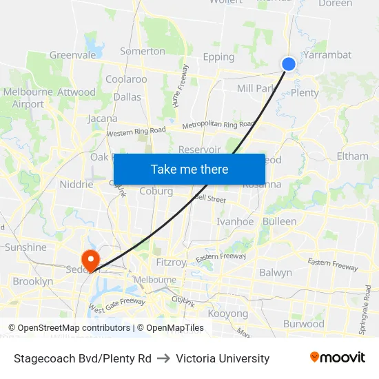 Stagecoach Bvd/Plenty Rd to Victoria University map