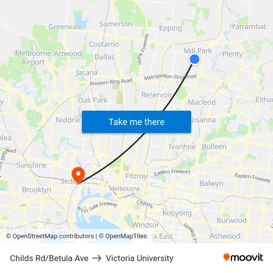 Childs Rd/Betula Ave to Victoria University map