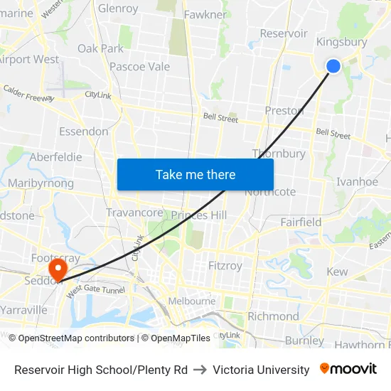Reservoir High School/Plenty Rd to Victoria University map